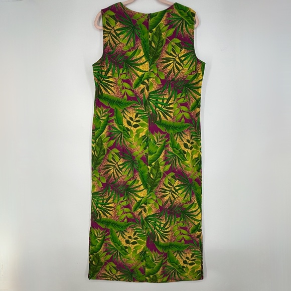 Sag Harbor Womens Size 14 Maxi Dress Magenta Green Yellow Hawaiian Floral V-Neck - Picture 5 of 11